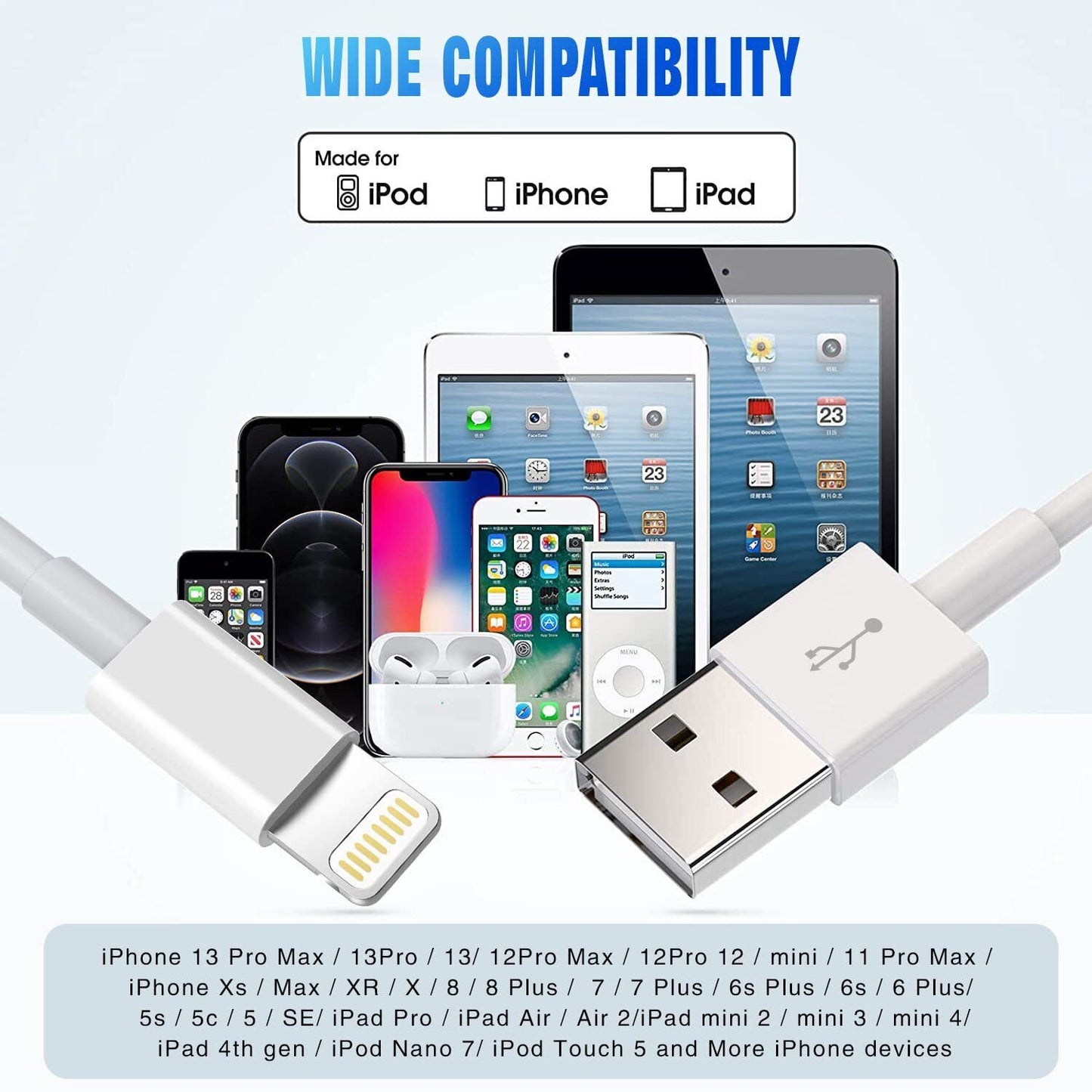 3 Pack Fast Charger USB Cable For iPhone 6 7 8Plus iPhone XR Max 11 12 13 14 Pro