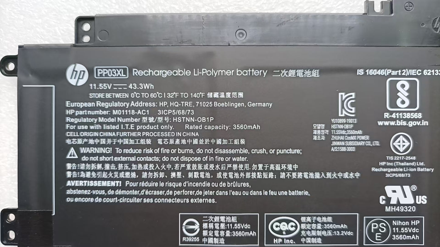 Batterie d'origine PP03XL pour HP Pavilion 13-BB, 14-DV, 14-DK, 15-EH, 14M-DW, HSTNN-LB8S