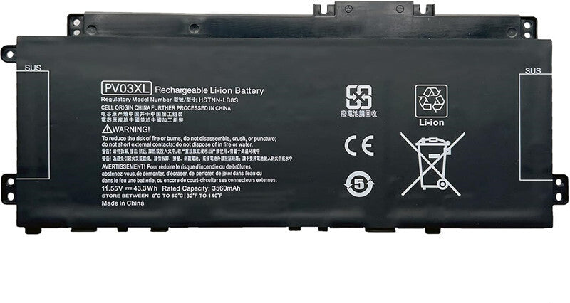 43.3Wh PV03XL PP03XL Battery for HP Pavilion x360 13-BB 14-DV 14M-DW 14-DK 15-EH