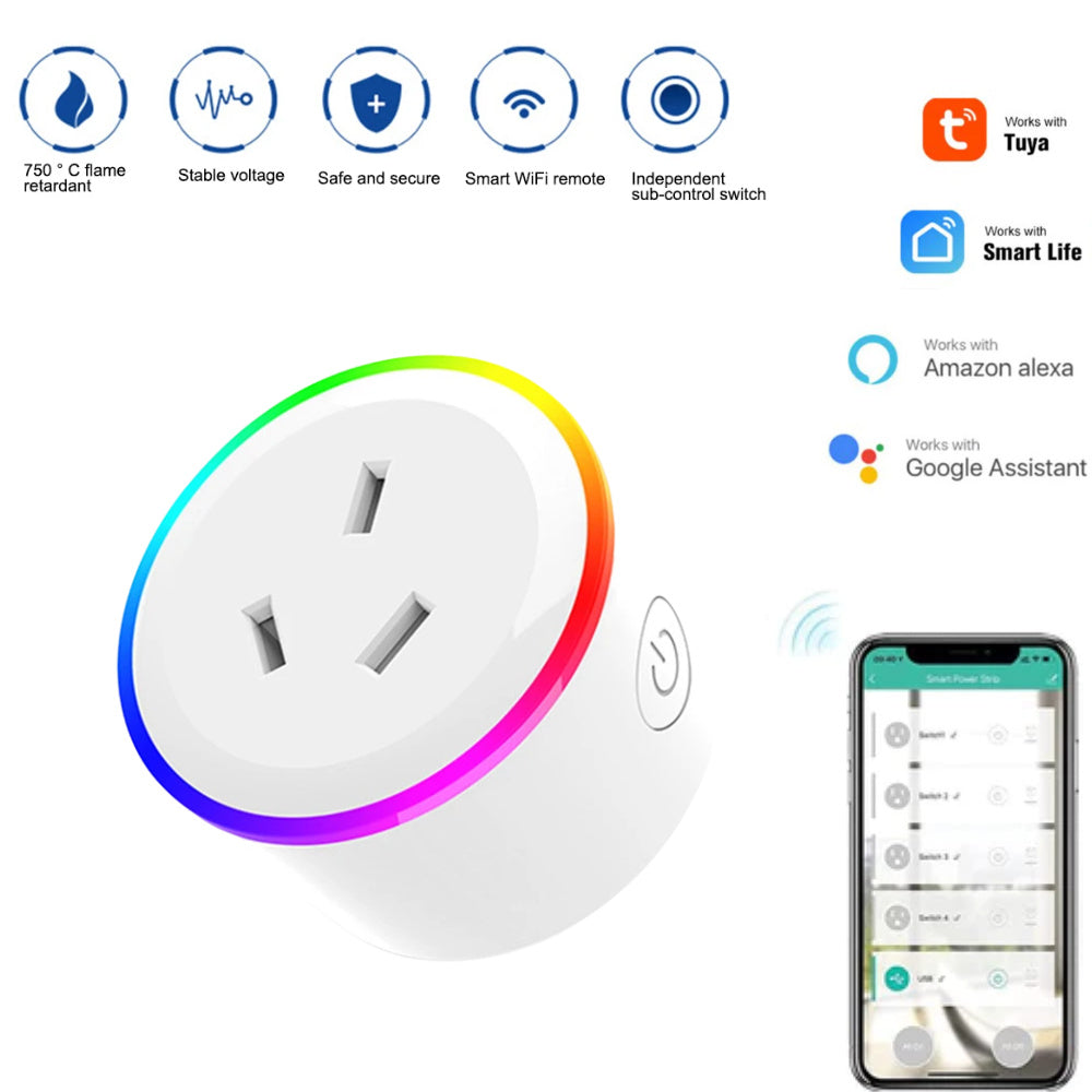 Universal Wireless Smart WlFl Plug With RGB LED Light overloadprotection 2200w