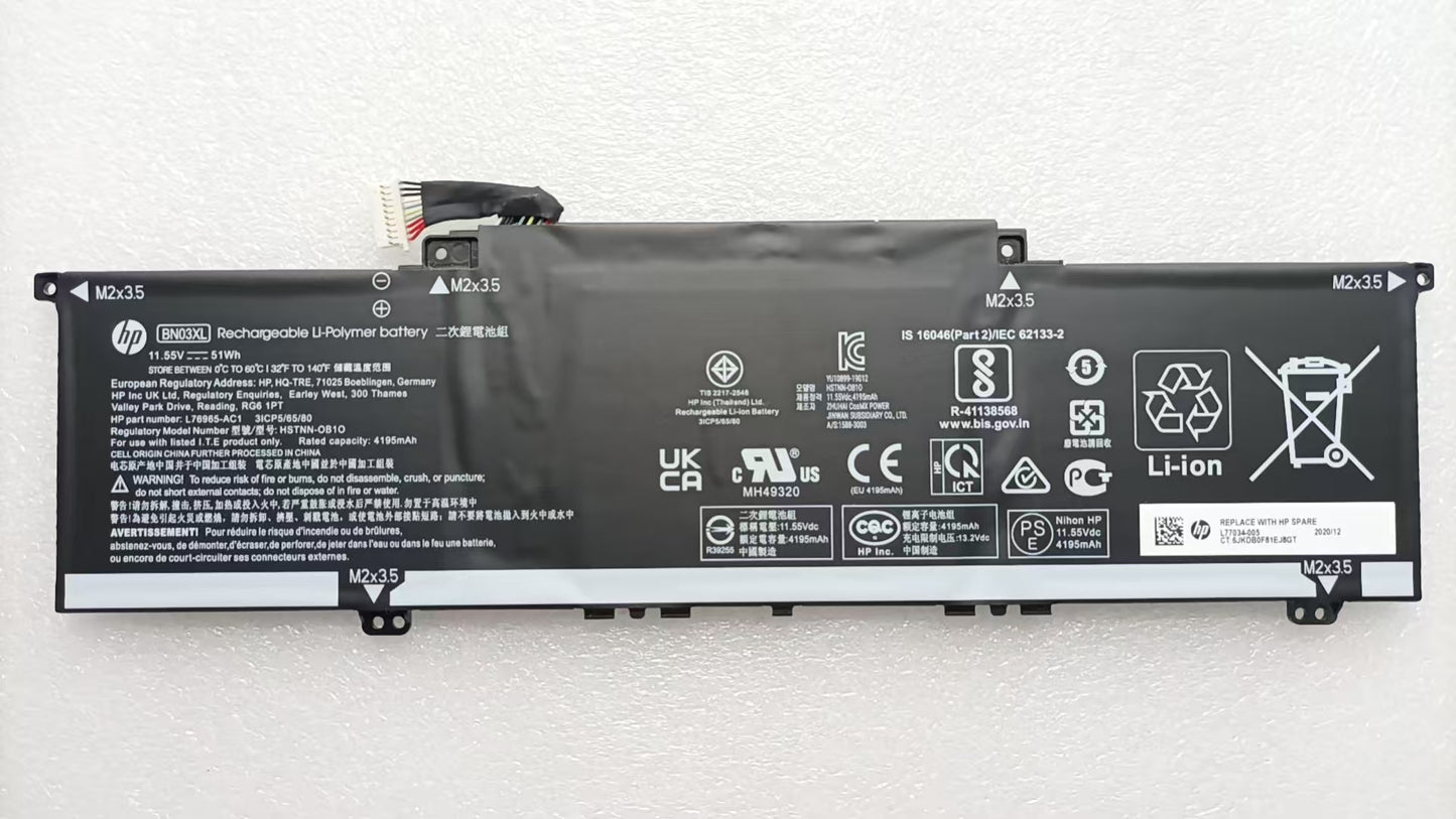 New HP Envy x360 BN03XL 11.55V 51Wh Laptop Battery L77034-005 L76965-2C1 BN03XL 13-AY 13-BD 13-AR 13-BA