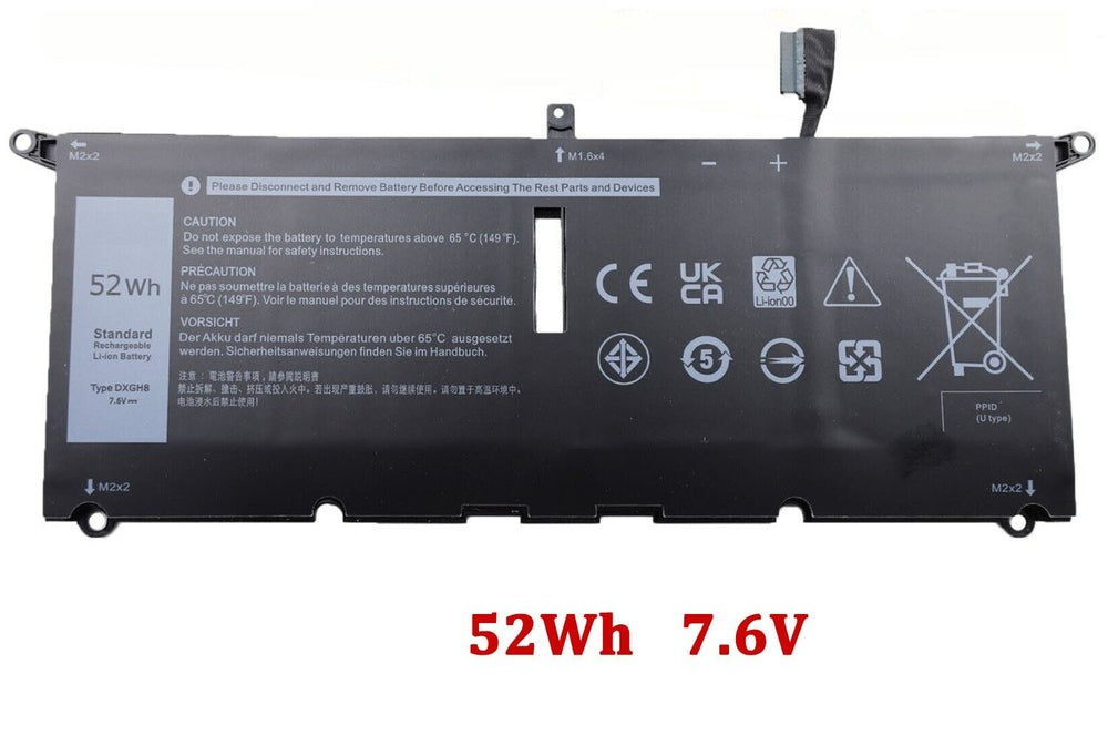 New DXGH8 Battery For Dell XPS 13 9370 9380 2018 Series 0H754V P82G 7.6V 52Wh