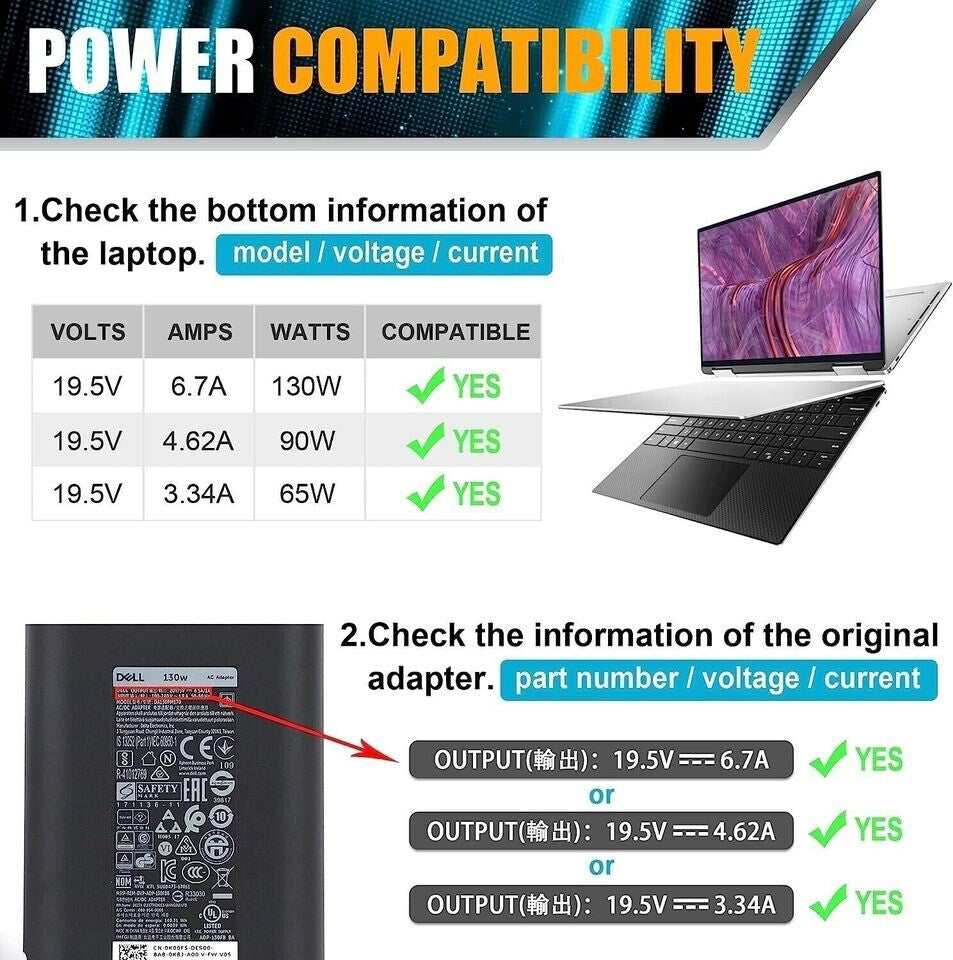New Original 09TXK7 9TXK7 DPJ89 P7K3P 130W Charger for Dell Inspiron 13 XPS 15 Adapter