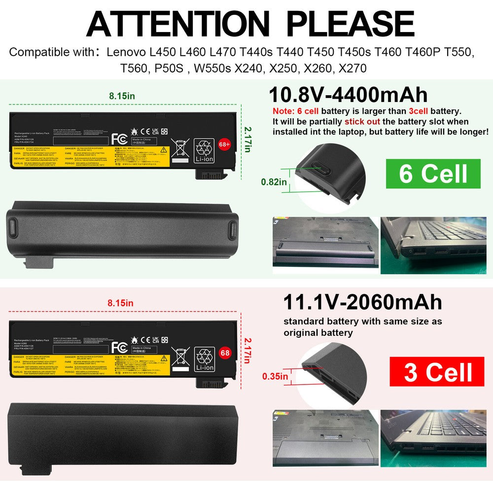 Battery for Lenovo ThinkPad X240 X240S X250 X260 X270 T440 T440S T450 T450S 68