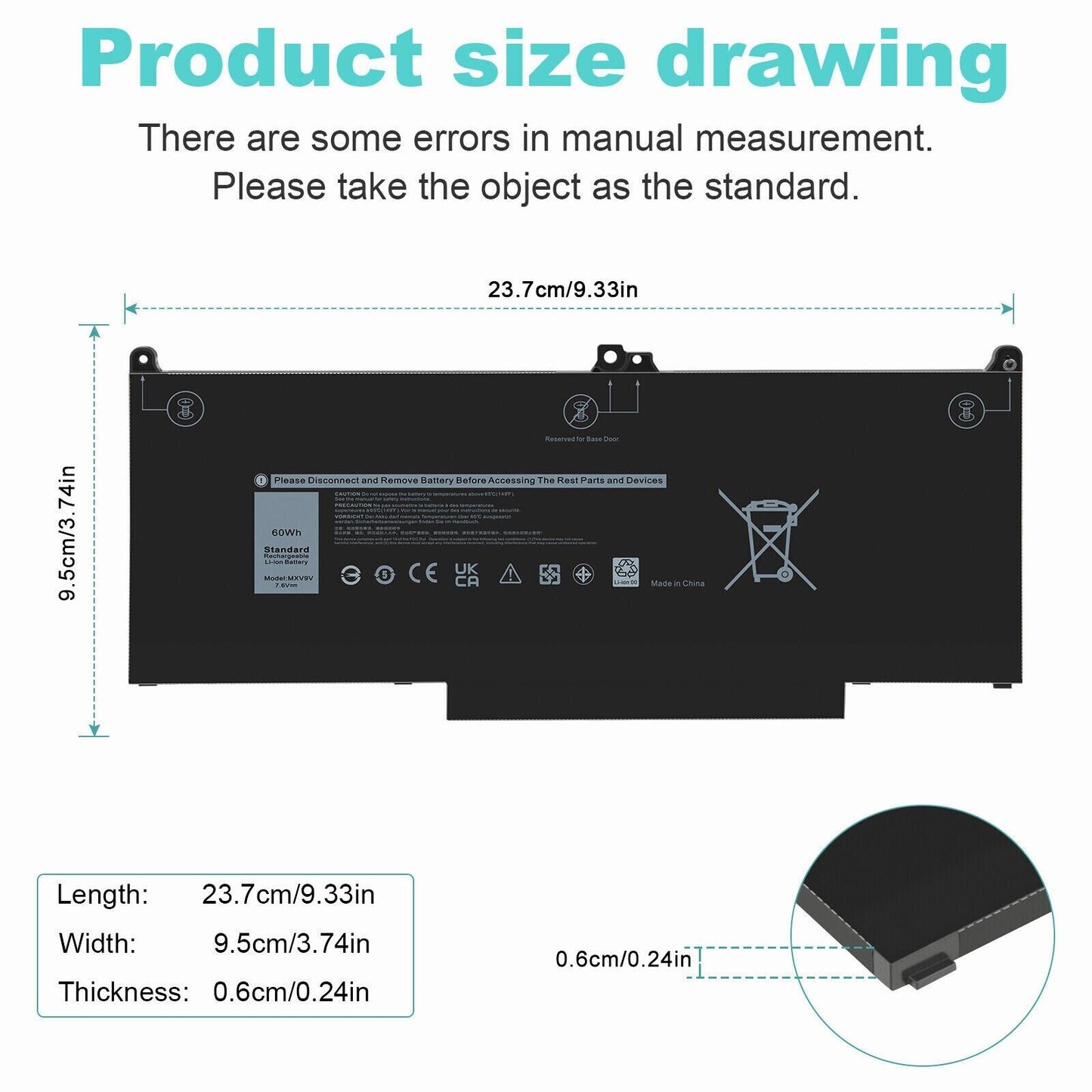 MXV9V Battery For Dell Latitude 5300 5310 7300 7400 5VC2M N2K62 Type 7.6V 60Wh NEW