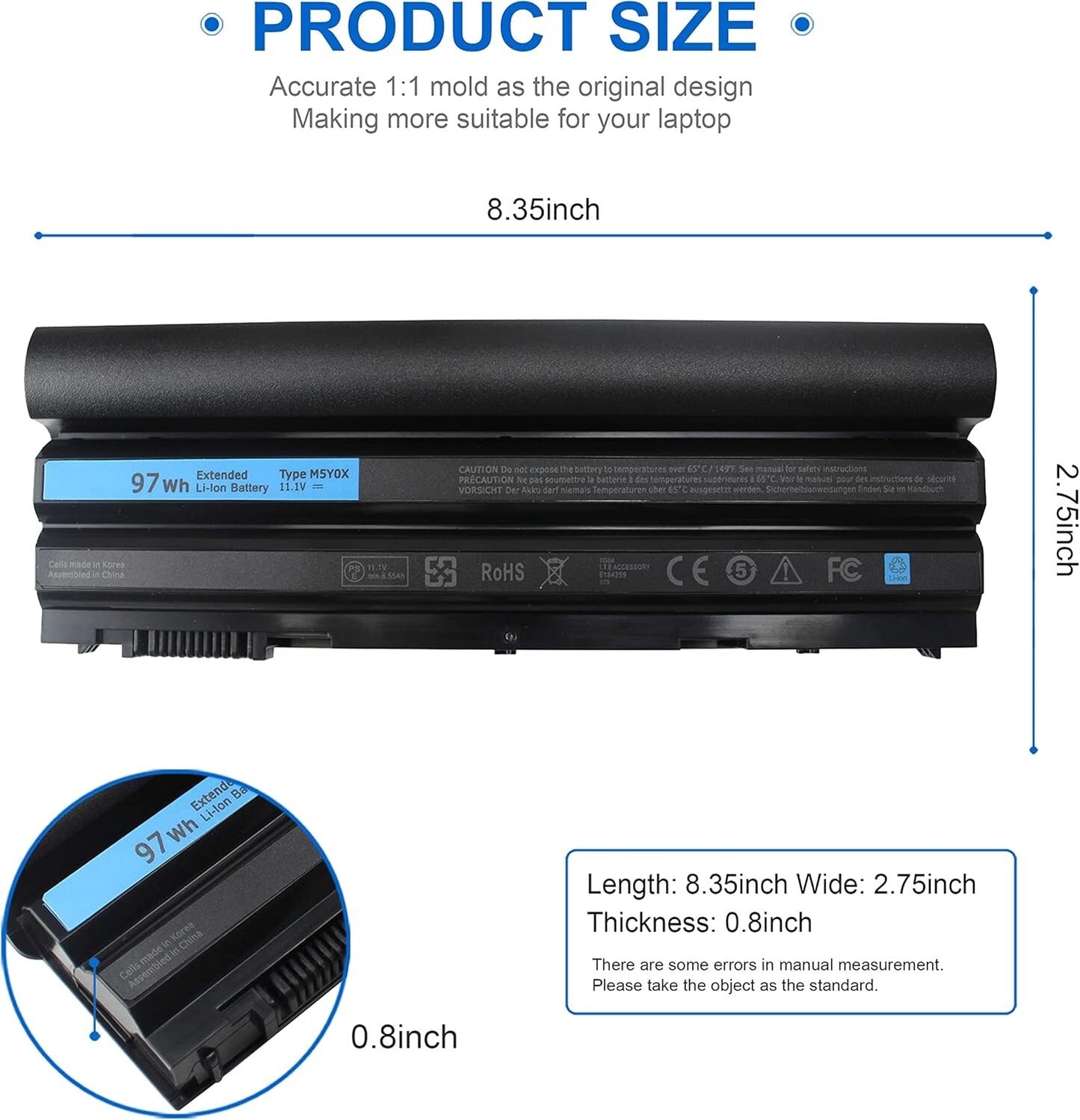 97WH M5Y0X Battery for Dell Latitude E5520 E5530 E6420 E6520 E5420 E5430 E6420