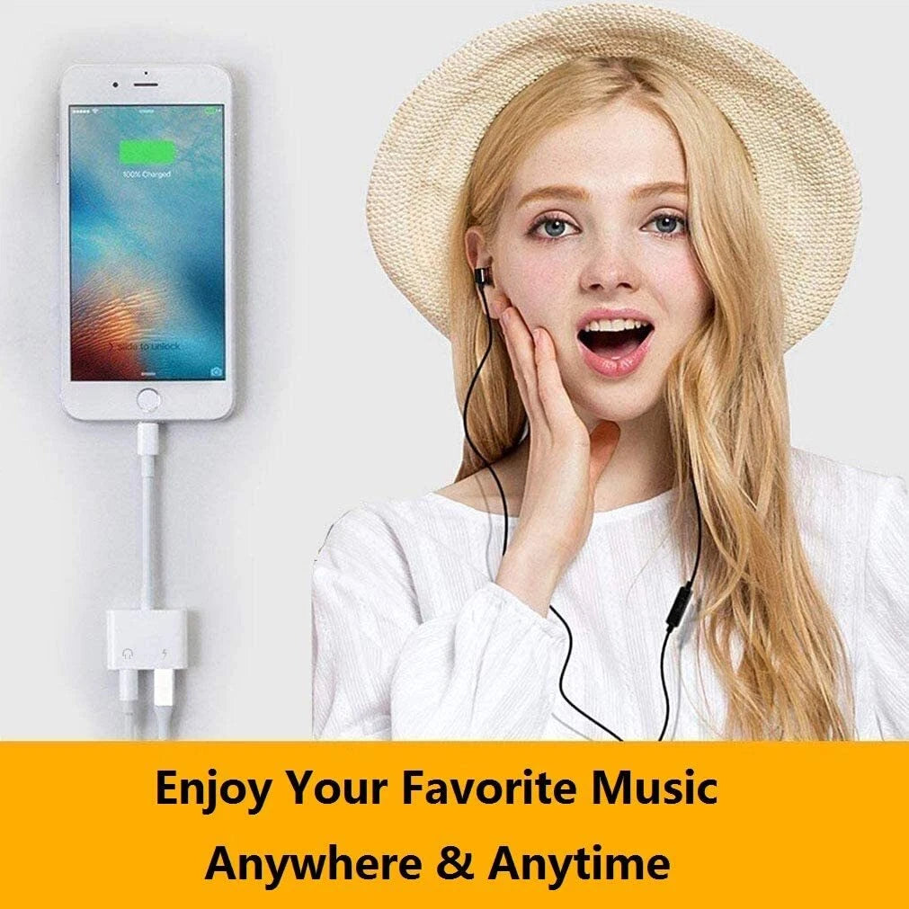 2 in 1 Dual Adapter 3.5mm Headphone & Charger For iPhone 8 PLUS X XS XR 11 12 13