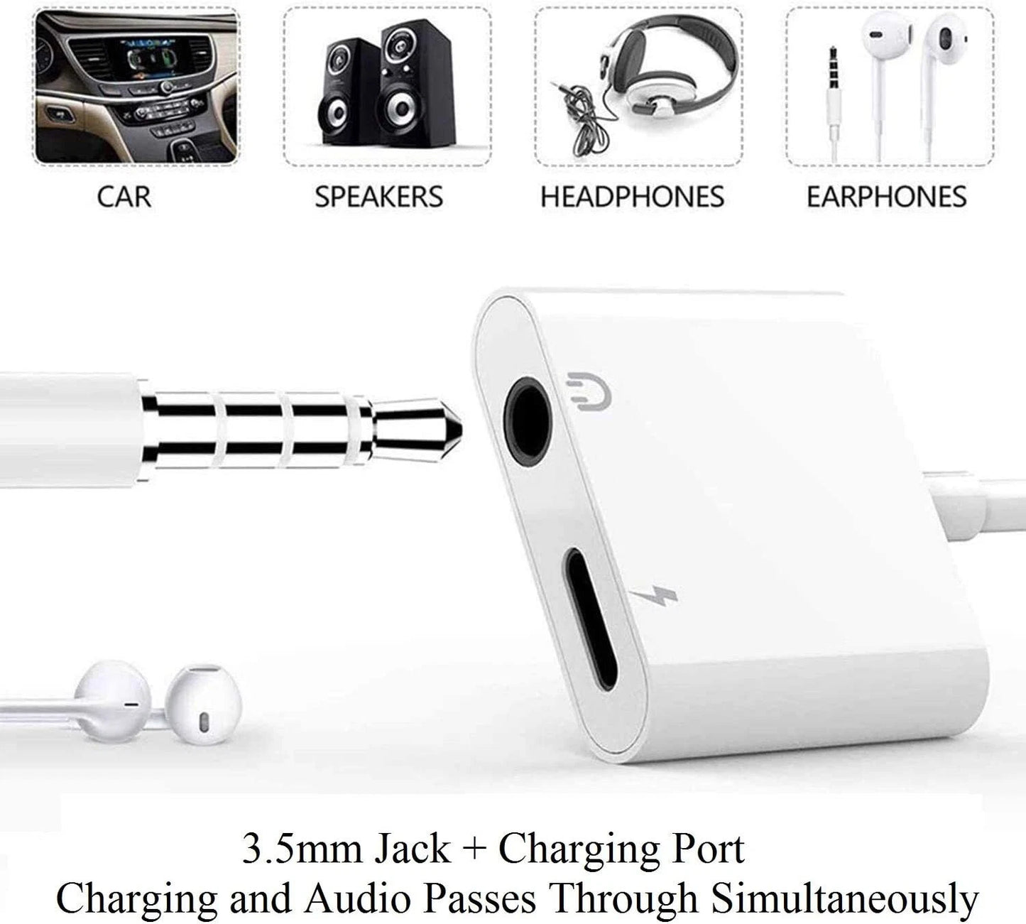 2 in 1 Dual Adapter 3.5mm Headphone & Charger For iPhone 8 PLUS X XS XR 11 12 13