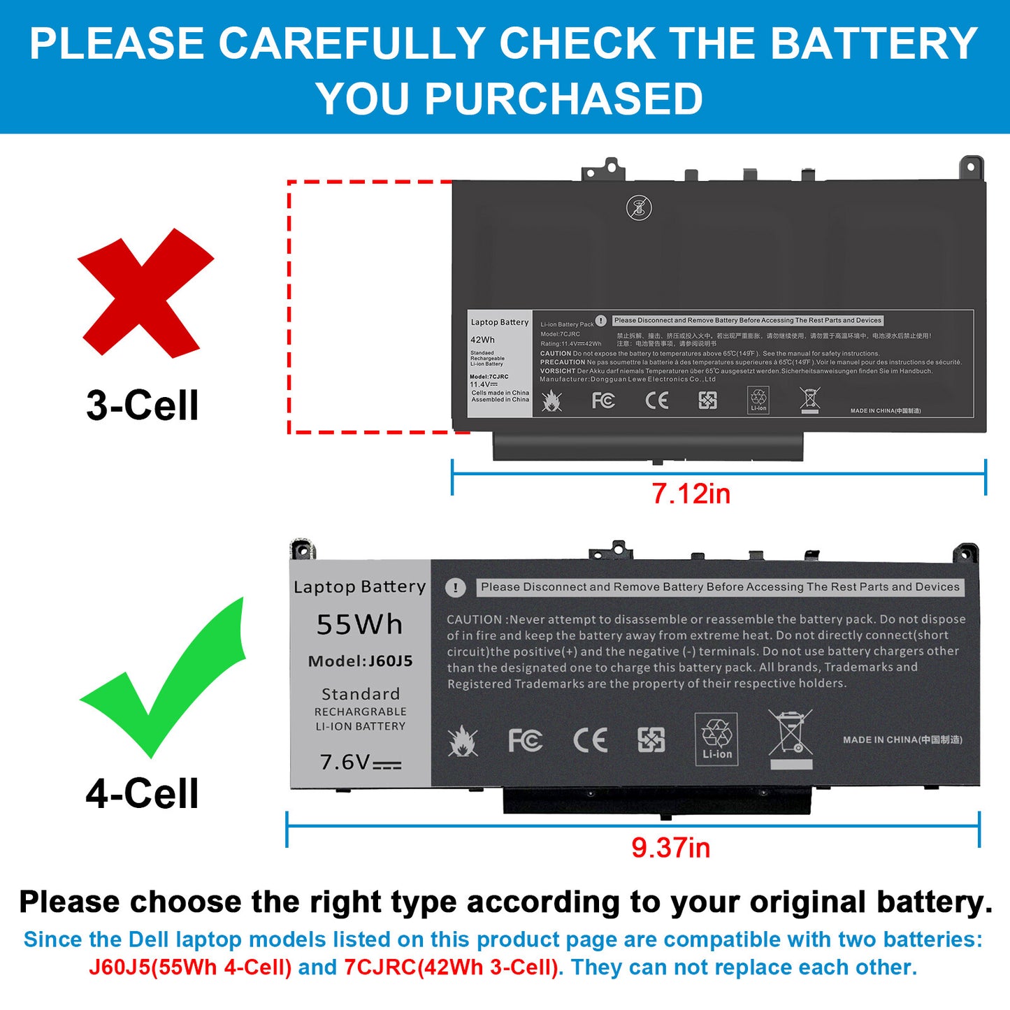 J60J5 battery For Dell Latitude E7270 E7470 R1V85 MC34Y 242WD PDNM2 451-BBSX PC