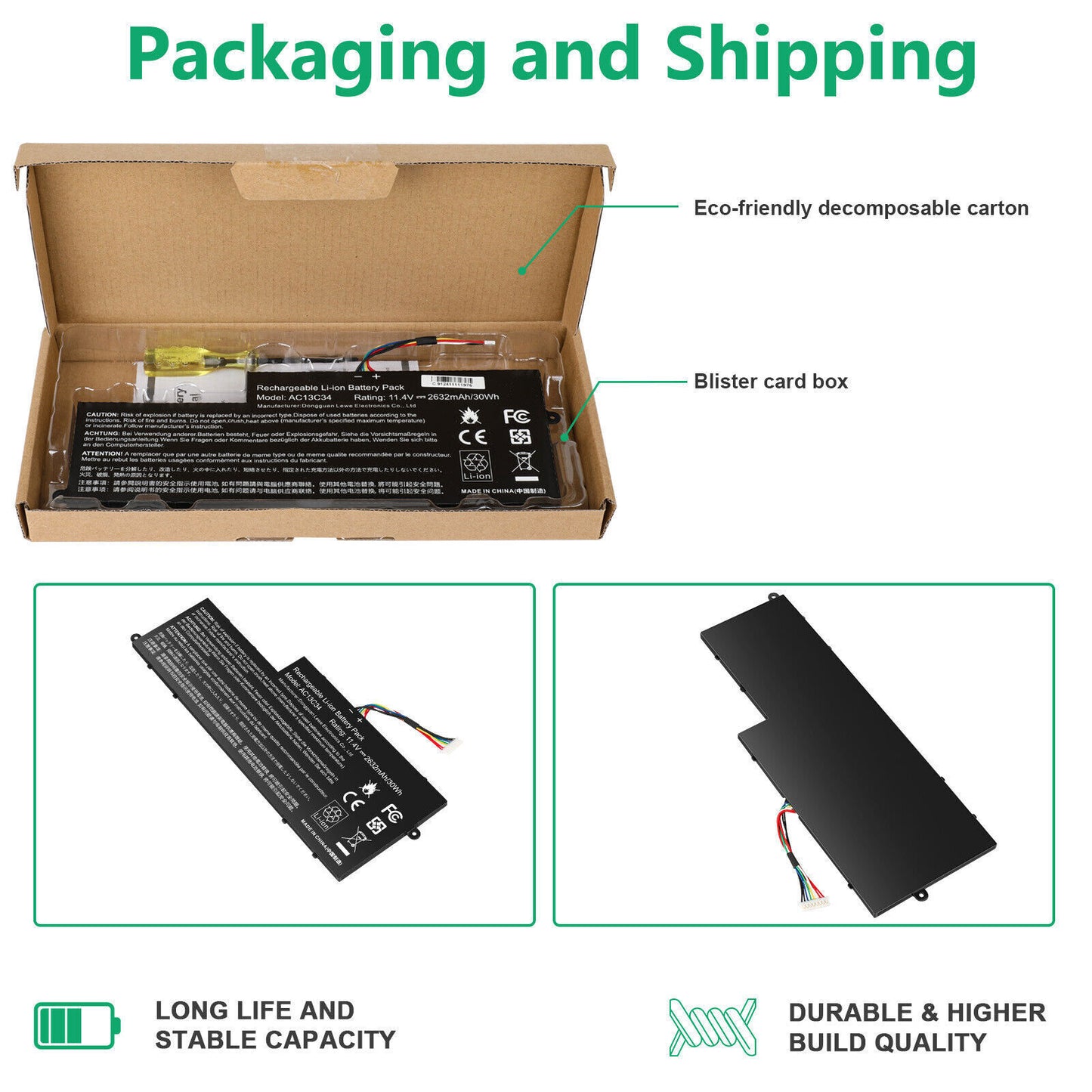 AC13C34 30Wh Battery for Acer Aspire V5-122P E3-111 3ICP5/60/80 KT.00303.005
