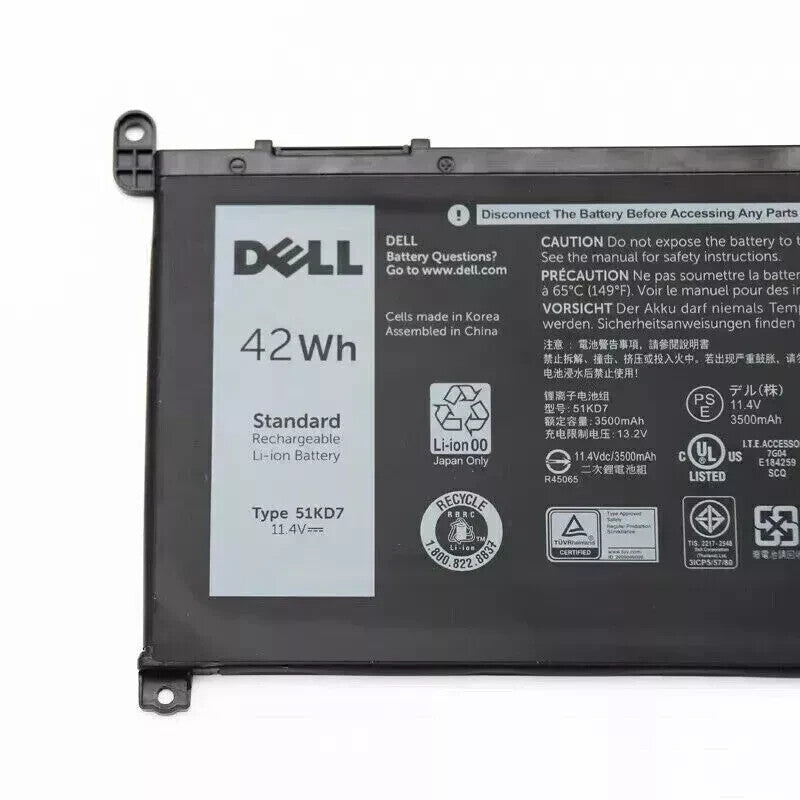 42WH NEW Genuine Dell Chromebook 3100 3180 3189 5190 3181 Battery 51KD7 YWD3C FY8XM
