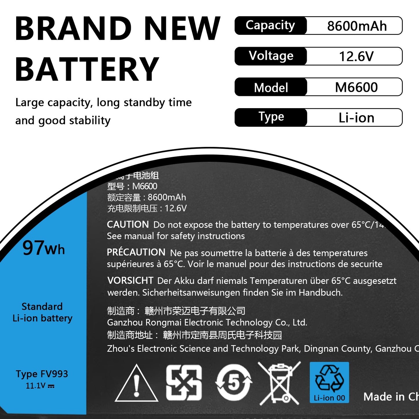 11.1V 97WH New FV993 M6600 Battery for Dell Precision M4800 M4600 M6800 FJJ4W