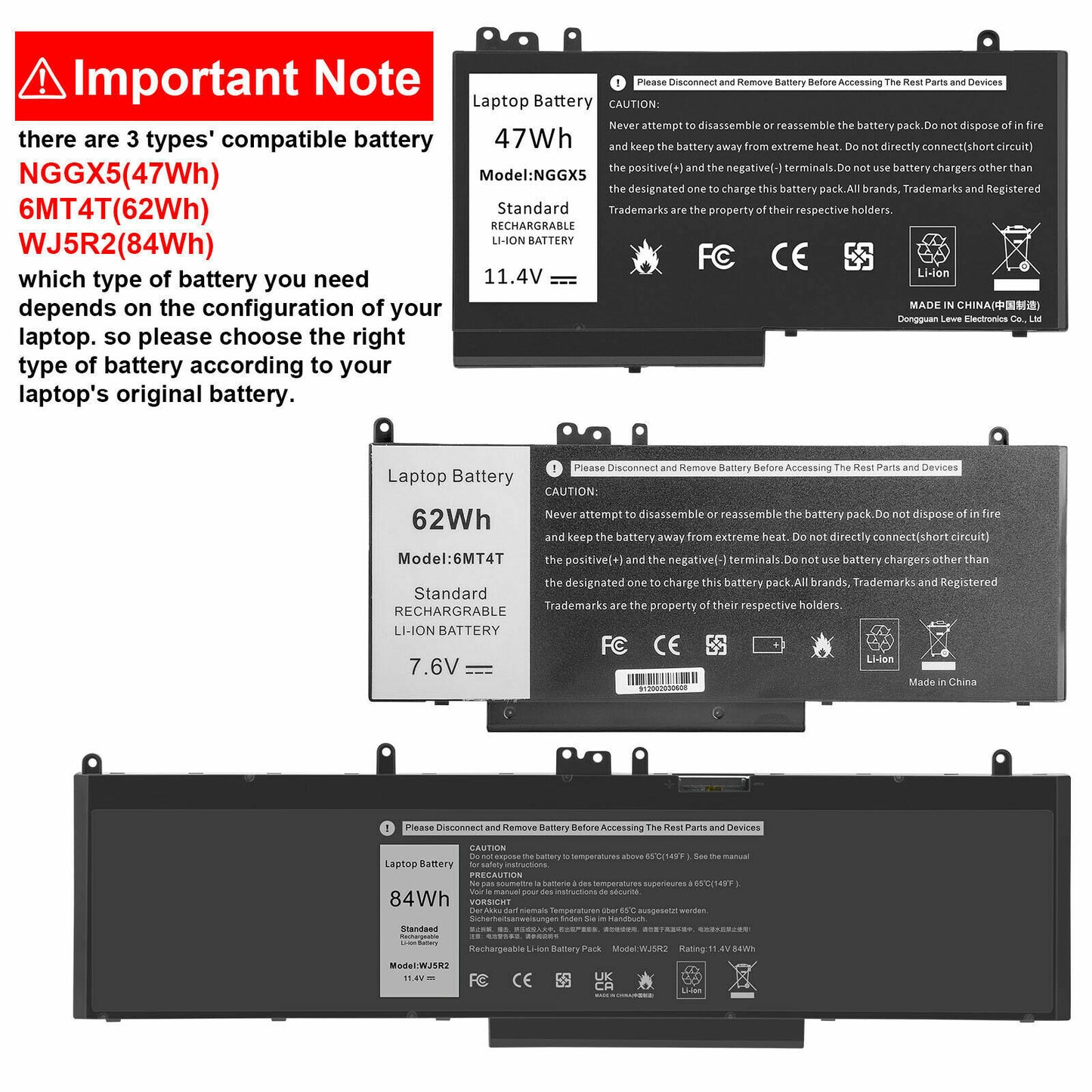 WJ5R2 11.4V 84Wh Laptop Battery Compatible for Dell Precision E5570 3510 4F5YV