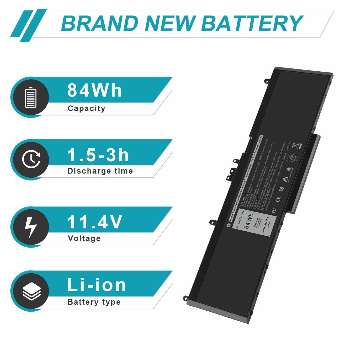 WJ5R2 11.4V 84Wh Laptop Battery Compatible for Dell Precision E5570 3510 4F5YV