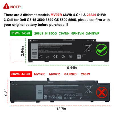 266J9 Battery For Dell Inspiron 14 5490 G3 15 3590 3500 G5 15 5500 5505 P89F