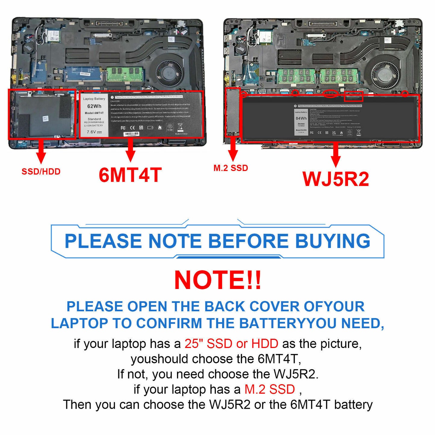 WJ5R2 11.4V 84Wh Laptop Battery Compatible for Dell Precision E5570 3510 4F5YV