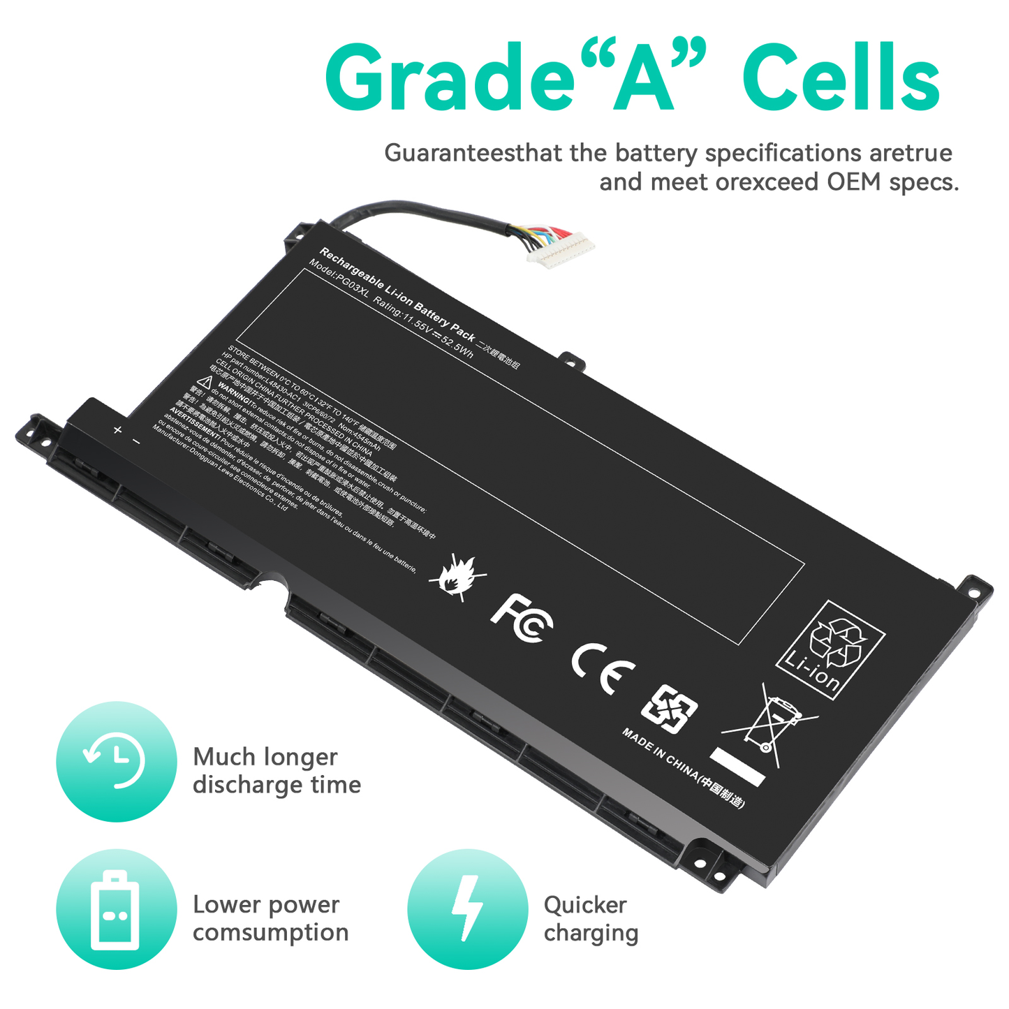 For HP Pavilion 16-A0032DX Battery 11.55V 52.5Wh 4545mAh PG03XL L48495-005