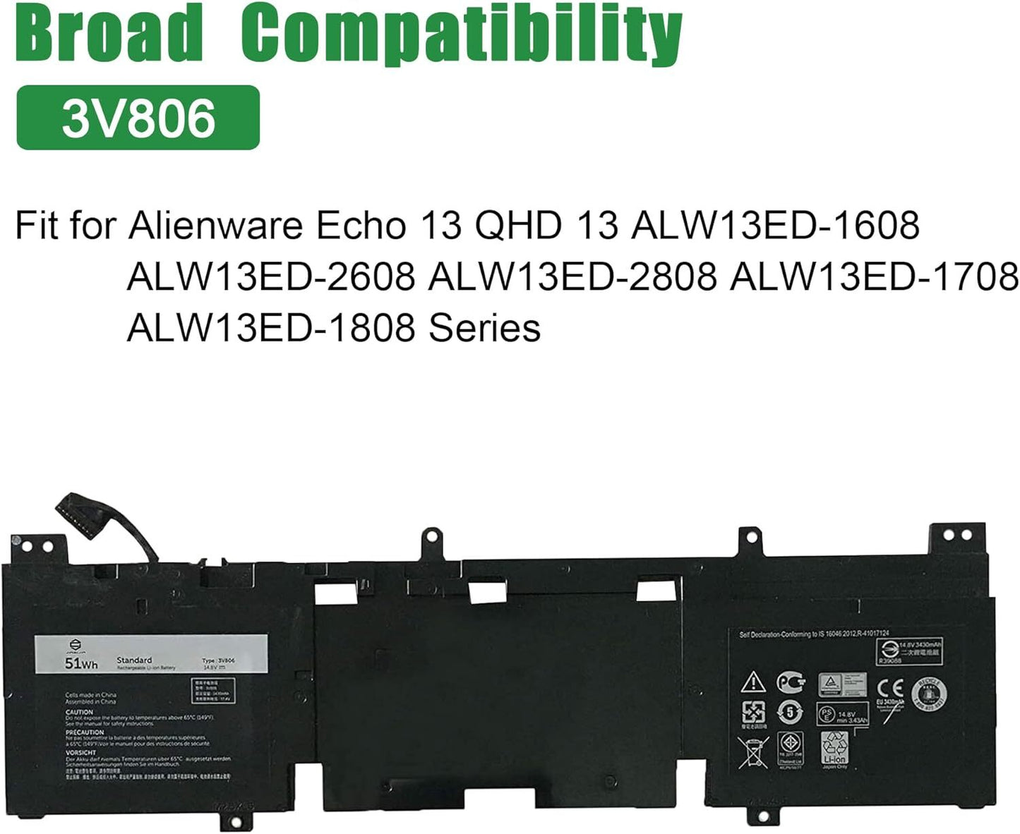 3V806 N1WM4 2VMGK Battery for Dell 13 R2 13.3" ALW13ED-1708 P56G Series Notebook