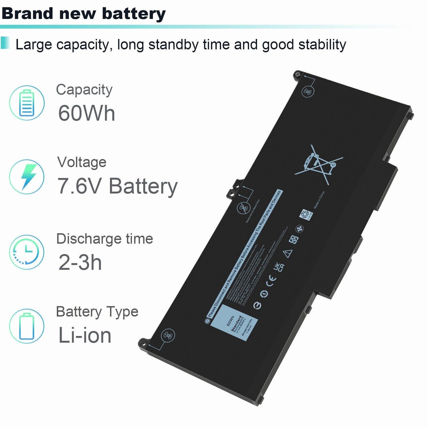 MXV9V Battery For Dell Latitude 5300 5310 7300 7400 5VC2M N2K62 Type 7.6V 60Wh NEW