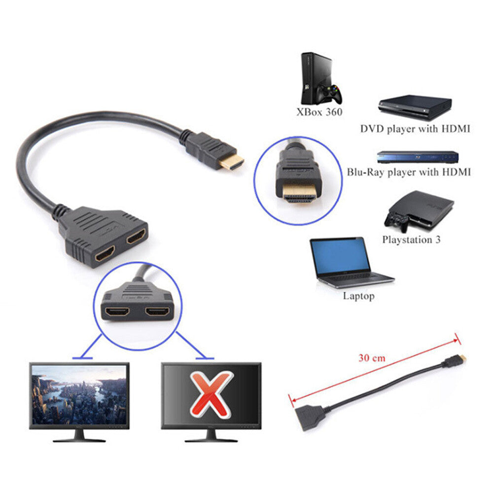 1080P Adapter Converter Cable HDMI Port Male to Female 1 Input 2 Output Splitter
