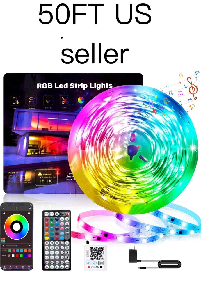 50 Ft LED Strip Lights, Smart Light with App Remote Control, RGB LED 1 ROLL 50ft smart bulb