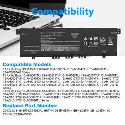 KC04XL Battery For HP ENVY 13-AG 13-AH 13-AR HSTNN-DB8P HSTNN-IB8K L08496-855
