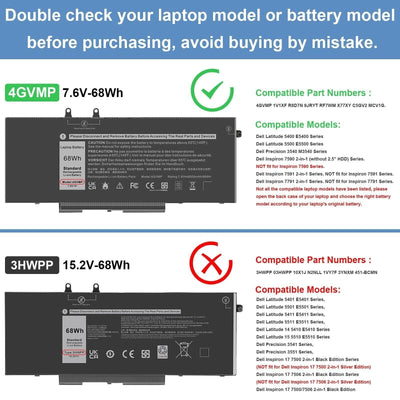 4GVMP Battery for Dell Latitude 5400 5500 Precision 3540 Laptop 9JRYT C5GV2 68Wh