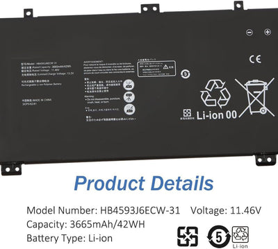 HB4593J6ECW-31 Battery for Huawei MateBook 13 WRT-WX9 WRT-W19 WRT-W09 WRT-W29