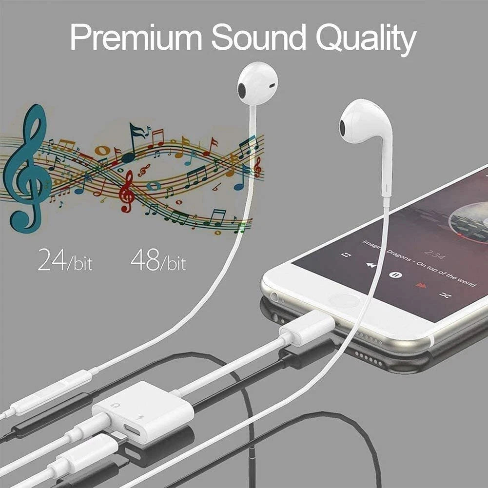 2 in 1 Dual Adapter 3.5mm Headphone & Charger For iPhone 8 PLUS X XS XR 11 12 13