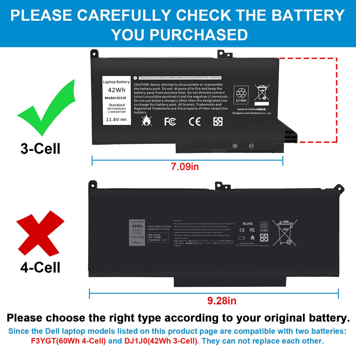DJ1J0 Laptop Battery for Dell Latitude 12 7280 7290 13 7380 7390 14 7480 7490 NEW