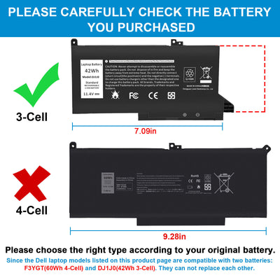 DJ1J0 Laptop Battery for Dell Latitude 12 7280 7290 13 7380 7390 14 7480 7490 NEW