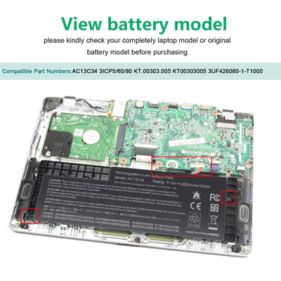 AC13C34 30Wh Battery for Acer Aspire V5-122P E3-111 3ICP5/60/80 KT.00303.005